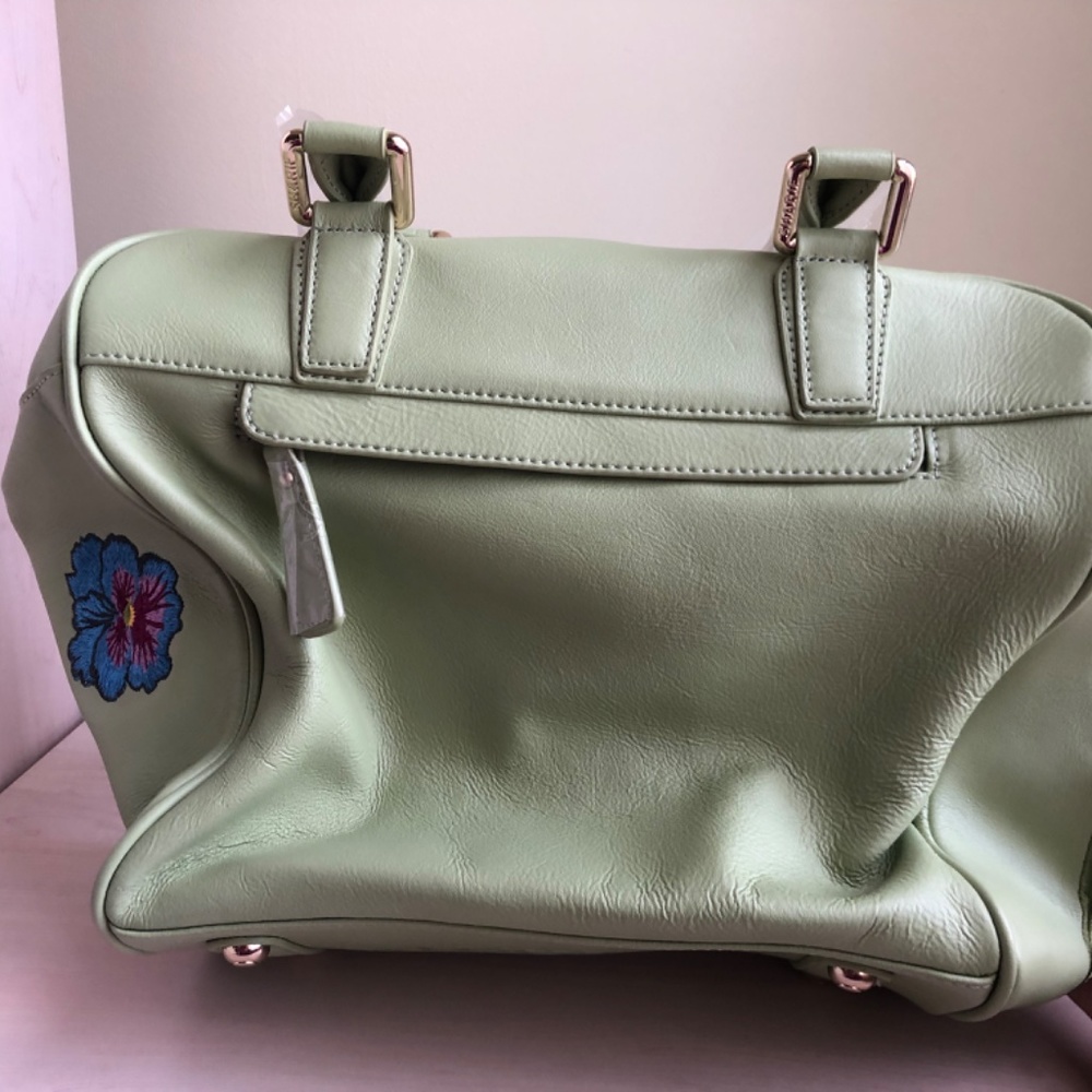 Sale! New Sharif Celadon Green Genuine Leather Embroidered Floral Bag - Picture 10 of 13
